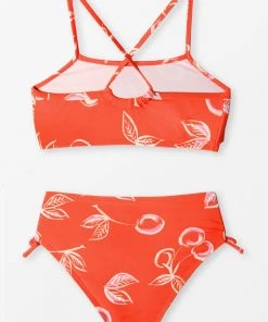 CUPSHE Girls' Sweet Cherries Flounce Midkini And Tie Side Hipster Set