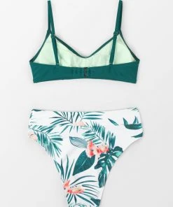 CUPSHE Paradise Tropics Bralette And Banded High Waist Bikini Set
