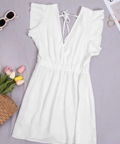 CUPSHE Cover Ups Aniyah White Plunge Ruffle Cover Up