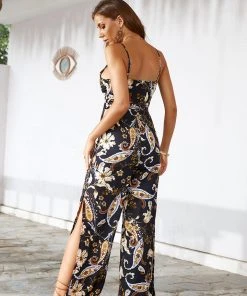 CUPSHE Old Story Tie Waist Thin Straps Floral Jumpsuit Accs & Clothing