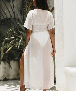 CUPSHE Astrid Smocking Short Sleeve Maxi Cover-up Dress