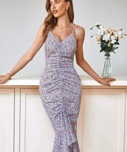 CUPSHE Dresses Ilaria Tea Length Backless Ruching Sheath Dress