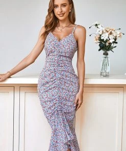 CUPSHE Dresses Ilaria Tea Length Backless Ruching Sheath Dress