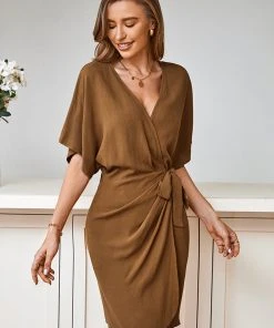 CUPSHE Ellison V-neck Wrap Dolman Sleeve Dress