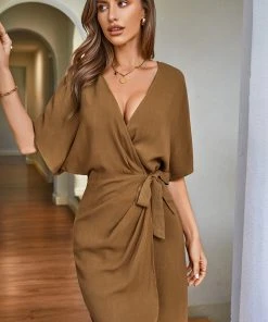CUPSHE Ellison V-neck Wrap Dolman Sleeve Dress