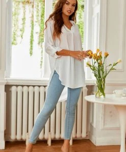 CUPSHE Dresses Asia White Shirt Collar Set In Sleeve Top