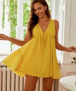 CUPSHE Ines Plunge Backless Drawstring Mini A-Shape Dress