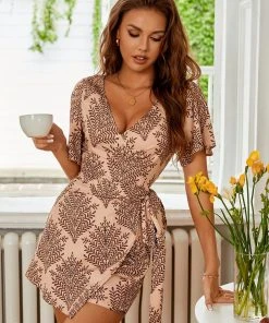 CUPSHE Navagio Khaki Column Tie Romper Accs & Clothing