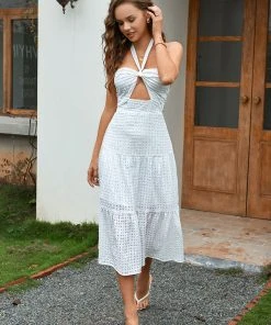 CUPSHE Dresses Drea Halter Neck Fitted Waisted A-Shape Dress