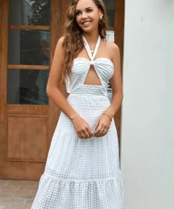 CUPSHE Dresses Drea Halter Neck Fitted Waisted A-Shape Dress