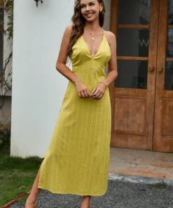 CUPSHE Summer Dresses 2022 Ayla V-neck Backless Fitted Waisted Cover-up Dress