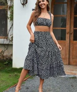 CUPSHE Dresses Lauretta Tie Ditsy A-Shape Dress Set