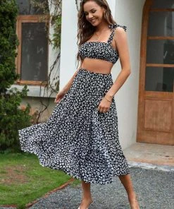 CUPSHE Dresses Lauretta Tie Ditsy A-Shape Dress Set