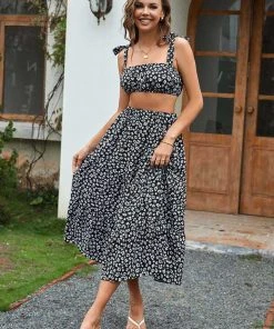 CUPSHE Dresses Lauretta Tie Ditsy A-Shape Dress Set