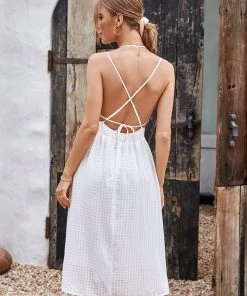 CUPSHE Dresses Cable Beach V-neck Tie Waist A-Shape Dress