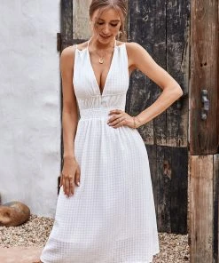 CUPSHE Dresses Cable Beach V-neck Tie Waist A-Shape Dress