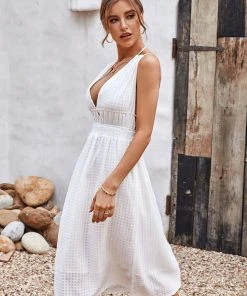 CUPSHE Dresses Cable Beach V-neck Tie Waist A-Shape Dress