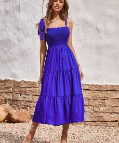 CUPSHE Dresses Querim Blue Smocking A-Shape Dress