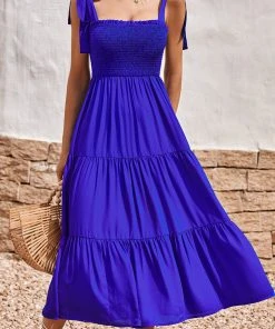 CUPSHE Dresses Querim Blue Smocking A-Shape Dress