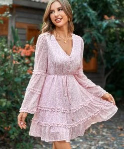 CUPSHE Varadero Pink V-neck Bell Sleeve Dress Dresses