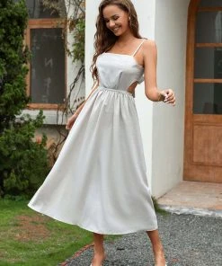 CUPSHE Constance Thin Straps Square Neck Backless A-Shape Dress