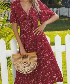 CUPSHE Dresses Verona V-neck Bow Tie Dots A-shape Dress