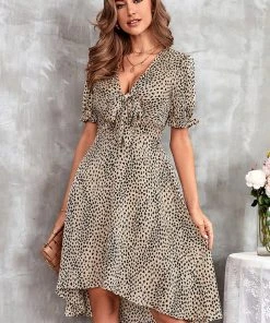 CUPSHE Dresses Taliyah Bow Tie V-Neck Leopard Dress