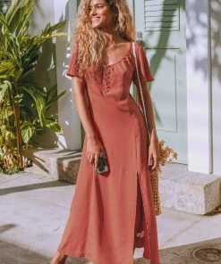 CUPSHE Guadalupe Short Sleeve Button Split Maxi Dress Dresses