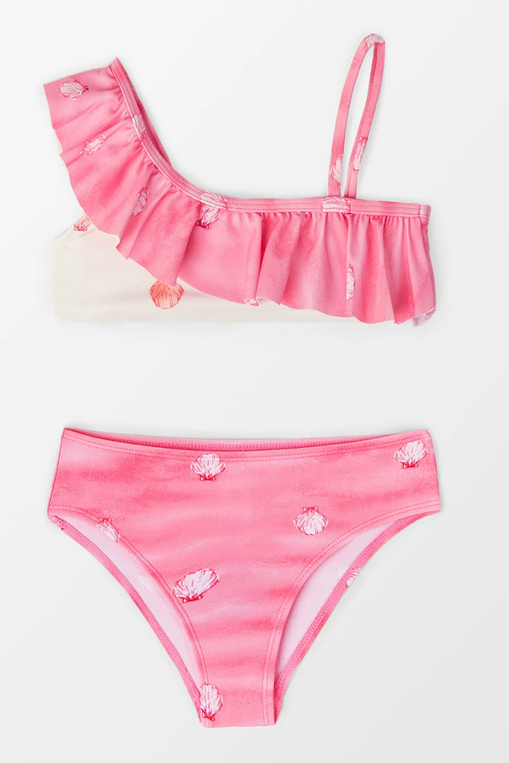 CUPSHE Swimwear UP TO 70% OFF Girls’ Cute Shell Ruffled One Shoulder And Hipster Set