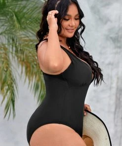 CUPSHE Summer Of Love Black Plunge Tummy Control Black Plus Size One Piece