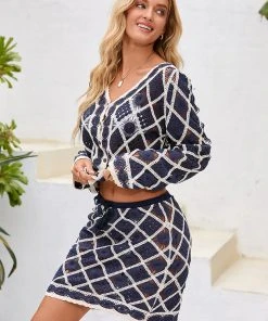 CUPSHE Rosalee V-neck Crochet Top And Elastic Waist Skirt Set Cover Ups