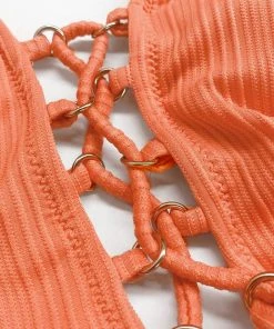 CUPSHE Alena Orange Halter Lace Up One Piece Swimsuit One Pieces