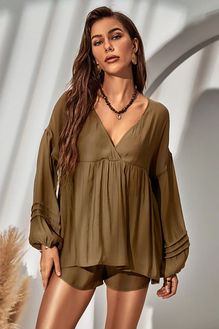 CUPSHE Annika V-neck Puff Sleeve Tie Top Cover Ups