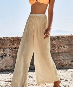 CUPSHE Delphina Elastic Waist Split Tie Apricot Pants Cover Ups
