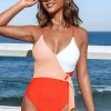 CUPSHE Cute Colorblock Wrap Crisscross One Piece Swimsuit