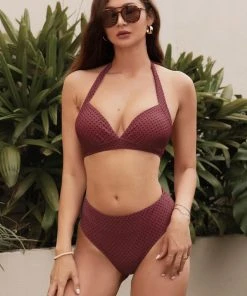 CUPSHE Polka Dot V-Cut Halter Top & Mid Rise Classic Hipster Bikini Set