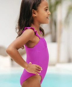 CUPSHE Girls’ Omniscient Solid Smocked Ruffled One Piece Swimsuit One Pieces