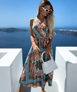 CUPSHE Dresses Paige Sleeveless Belted Floral Print Dress