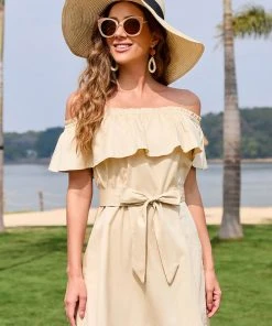 CUPSHE Dresses Marlene Ruffle Off Shoulder Tie Waist Dress