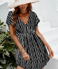 CUPSHE Dulce V-neck Stripes Short Cover-up Dress Cover Ups