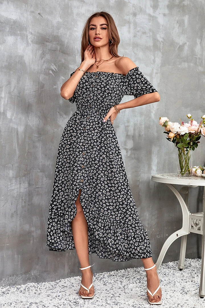 CUPSHE Palizzi Split Tea Length Off-shoulder Dresses