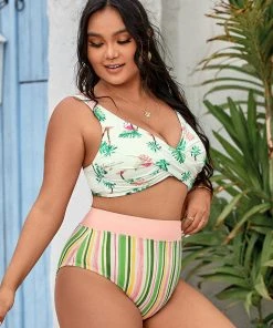 CUPSHE Palm Beach Wrap Banded High Waist Tummy Control Plus Size Bikini