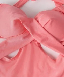 CUPSHE One Pieces Shiny Tricot Wrap Front Cutout Pink One Piece Swimsuit
