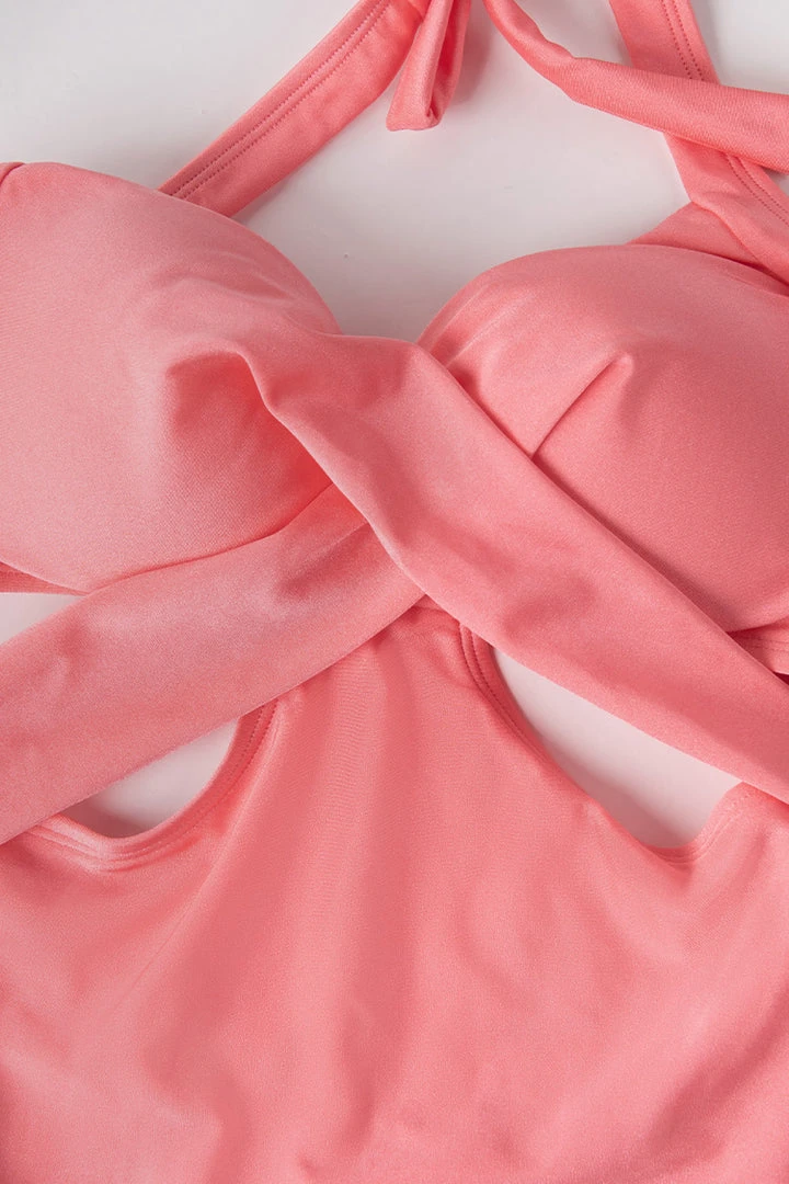 CUPSHE One Pieces Shiny Tricot Wrap Front Cutout Pink One Piece Swimsuit