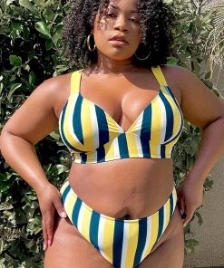 CUPSHE Michelle Striped Plus Size Bikini Bottom