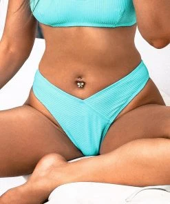 CUPSHE Sky Rib V Hipster Cheeky Bikini Bottoms Bikinis