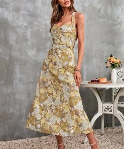 CUPSHE Miramar Floral Halter Neck Backless Dress