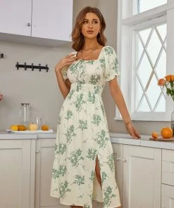 CUPSHE Delina Missy Floral Bubble Sleeve A-Shape Dress