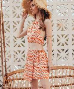 CUPSHE Alva Halter Neck Crop Top And Mini Length Skirt Set