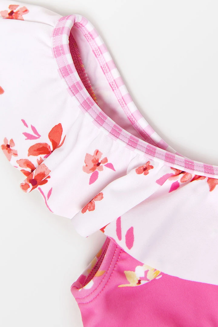 CUPSHE Girls' Ditsy Mix Ruffle One Shoulder And Hipster Bikini Set